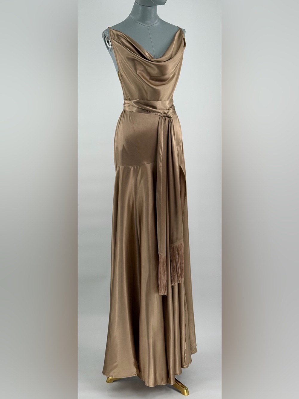 🆕 BRONX & BANCO 🧿 NWOT Leo Caramel Silk-Blend Maxi Dress, Sz S US 4 - Picture 4 of 12